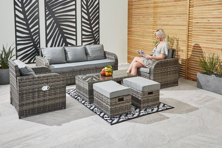 7-Seater Garden Furniture Grey Rattan Cube Sofa Set - 2 Options