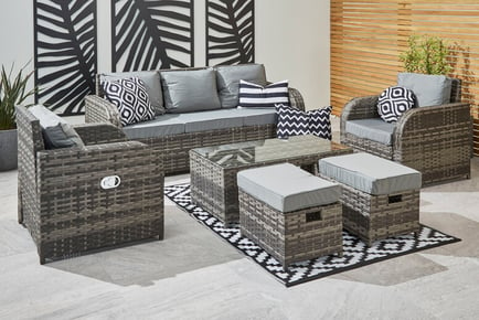 7-Seater Garden Furniture Grey Rattan Cube Sofa Set - 2 Options