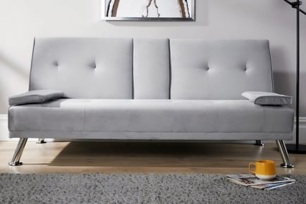 Luna Grey Convertible Plush Velvet Sofa Bed