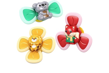 3 Piece Animal Spinner Toy Set with Suction