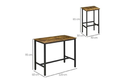 Industrial Bar Table Set Rustic Brown