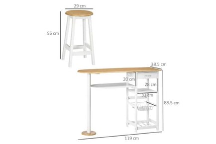 3 Piece Bar Table Set with Drawer