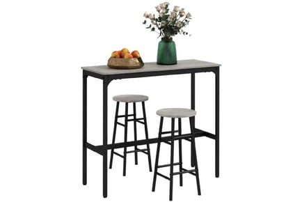 3 Piece Bar Table Set with 2 Stools Grey