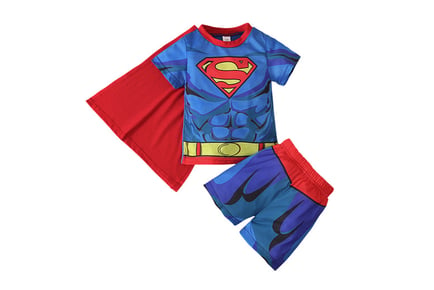 Kids' Superhero T-Shirt, Shorts & Cape Set - 7 Sizes & 6 Designs