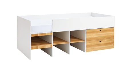 Kids' White & Pine Wood Bed with Storage - Optional Mattress