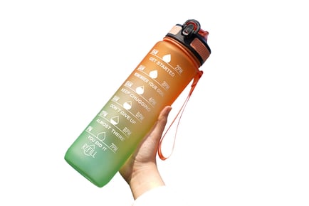 1L Water Bottle w/ Time Markings & Quotes - 9 Colours