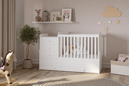 4-in-1 Cot Bed with Drawers, Changing Unit and Toddler Bed