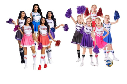 Cheerleader Costume Set - Kids & Adult Sizes, 5 Colours