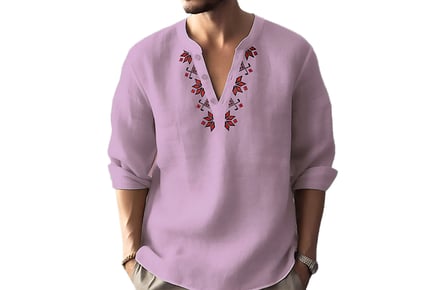 Men's V-Neck Half Sleeve Hanfu Shirt - 6 Sizes & 6 Colours