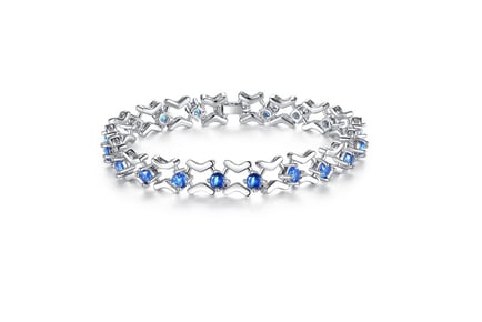 Luxurious Blue Synthetic Rhodium-Plated Sapphire Bracelet!