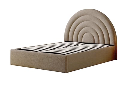 Boucle Crescent Headboard & Ottoman Storage Bed Frame - 2 Sizes!