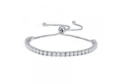 Adjustable CZ Tennis Bracelet, Silver & Rhodium Plated