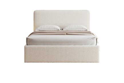 Elvie Upholstered Ottoman Boucle Bed in White- Two sizes!