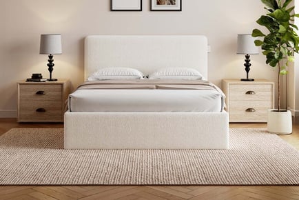 Elvie Upholstered Ottoman Boucle Bed in White- Two sizes!