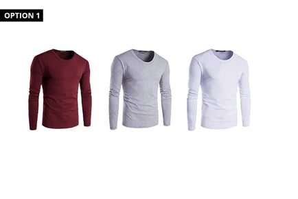 Men's 3-Pack Cotton Long Sleeve Crew Neck T-Shirts, 6 Sizes & 2 Options