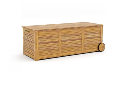 180L Weatherproof Spacious Wooden Outdoor Storage Box with Wheels!