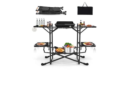 Portable & Foldable Camping Cook Station w/ Aluminium Tabletop