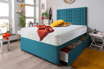 Modern Teal Velvet Divan Bed - 6 Sizes & Storage Options!