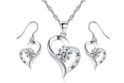 Heart Shaped Crystal & Rhodium Plated Jewellery Set for Mum!