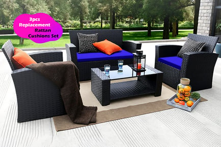 3-Piece Cushion Set for Outdoor Rattan Chairs - 4 Colours