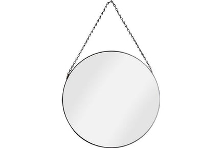 Black Framed Round Mirror with Chain