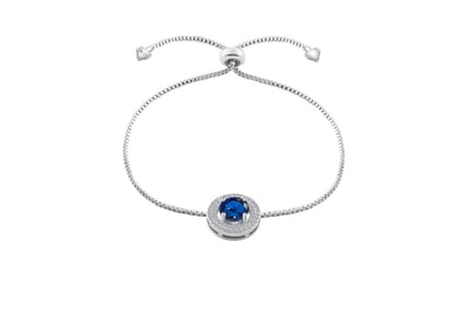 Rhodium Plated Blue Sapphire Adjustable Bracelet