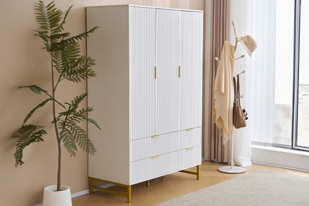 Mercury Ridged Wardrobe with Bottom Drawers - White, 2 Options