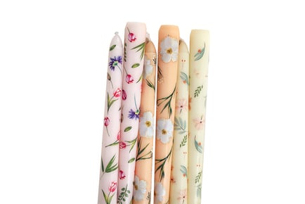 Two 25cm Floral Printed Pole Candles - 8 Colours