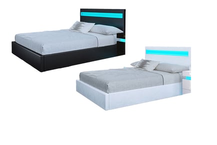 Pia Leather Bed with LED Ottoman - Optional Mattress - Black or White!