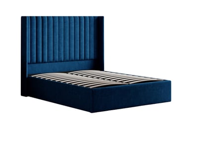 Russell Pneumatic Blue Velvet Ottoman Storage Bed Frame - 2 Sizes