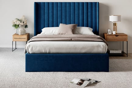 Russell Pneumatic Blue Velvet Ottoman Storage Bed Frame - 2 Sizes