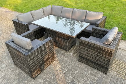 8-Seater Garden Rattan Dining Set - Fire Pit or Lifting Table