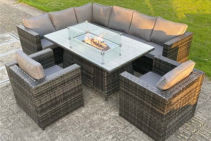 8-Seater Garden Rattan Dining Set - Fire Pit or Lifting Table