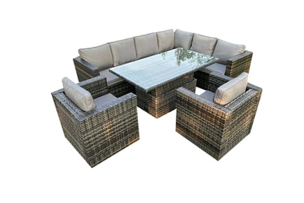 8-Seater Rattan Furniture Set with 2-in-1 Dining & Coffee Table