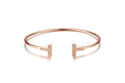 Tiffany Inspired Diamond T Bangle- Rose Gold!