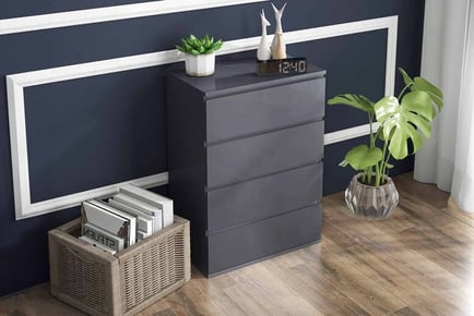 Modern Bedroom Storage Drawers with Four Drawers in High Gloss Grey!