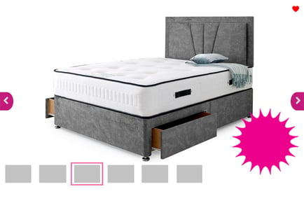 Charcoal Grey Luxury Divan Bed & Headboard - 6 Sizes & Drawer Options