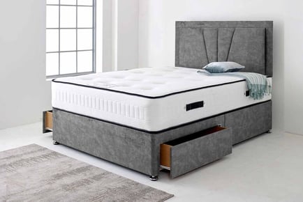 Charcoal Grey Luxury Divan Bed & Headboard - 6 Sizes & Drawer Options