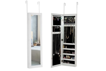 White Mountable Jewellery Cabinet with Mirror & LED Lights