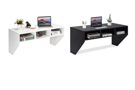 Wall Mounted Computer Desk with 3 Storage Compartments - Black or White