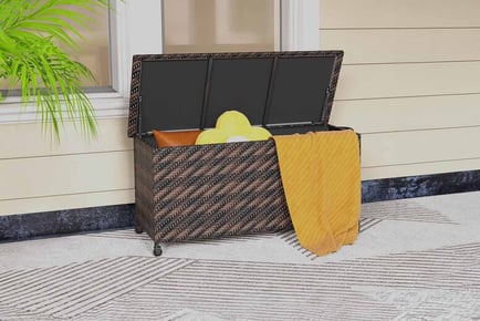 Waterproof Rattan Outdoor Storage Box w/ Polyester Liner & Wheels