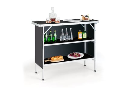 Aluminium Picnic Table with 2 Shelves & Carry Bag - Black or Coffee