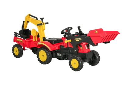 Kids Excavator Tractor Ride-On Toy Car - Red & Yellow