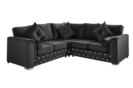 Malibu Plush Velvet 2c2 Corner Sofa with Diamonds - 6 Colours