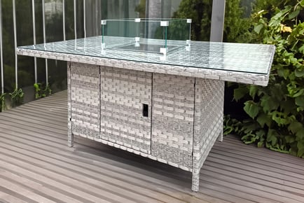 Rattan Firepit Table in Dove Grey