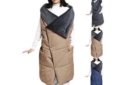 2 in 1 Heated Padded Wearable Blanket and Jacket- Khaki, Grey or Blue