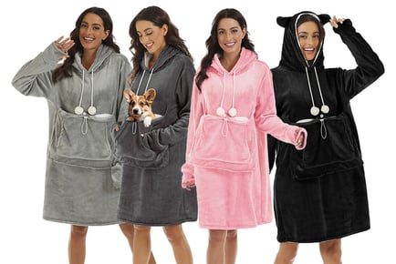 Wearable Hooded Blanket with Pet Pouch - 2 Sizes & 4 Colours