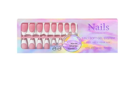 150Pc Removable French Tip Manicure Nail Set - 15 Colours