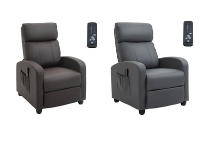 PU Leather Reclining Remote Controlled Massage Chair - Grey or Brown