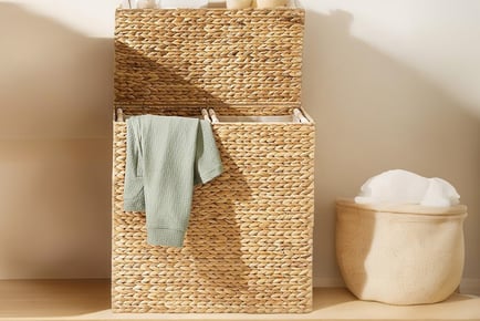 XL Double Compartment Water Hyacinth Laundry Basket with Lid